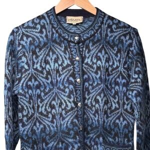 Alpaca Blue Cardigan L Fair Isle Knit Bolivia Soft Warm Grandpa Core